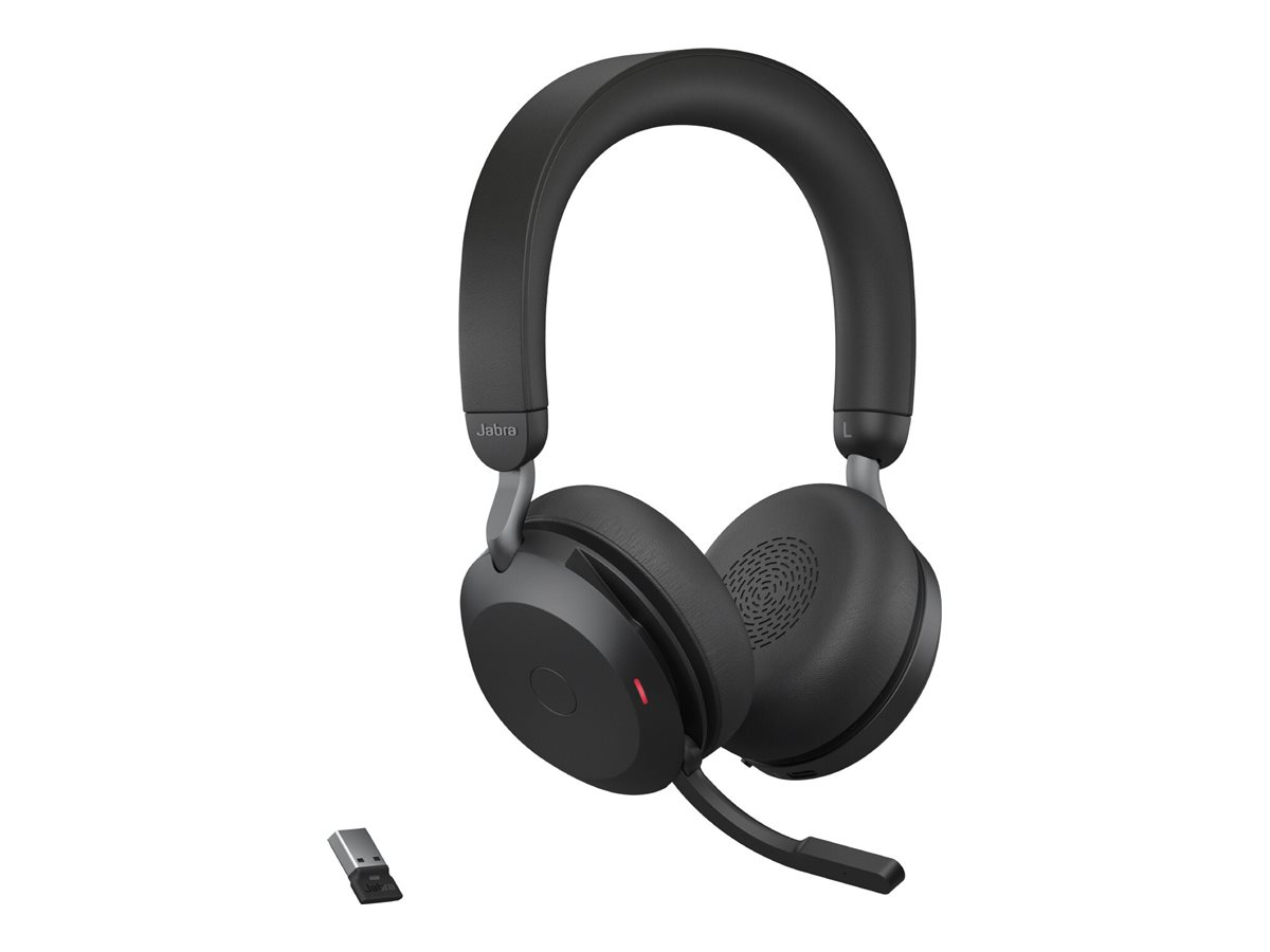 Jabra Evolve2 75 - Micro-casque - sur-oreille - Bluetooth - sans fil - Suppresseur de bruit actif - USB-A - isolation acoustique - noir - Optimisé pour la CU - 27599-989-999 - Écouteurs