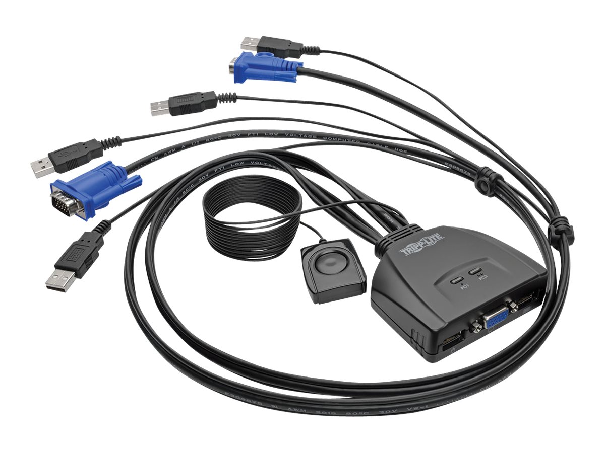 Eaton Tripp Lite series 2-Port USB/VGA Cable KVM Switch with Cables and USB Peripheral Sharing - Commutateur écran-clavier-souris/USB - 2 x KVM / USB - 1 utilisateur local - de bureau - B032-VU2 - Commutateurs KVM