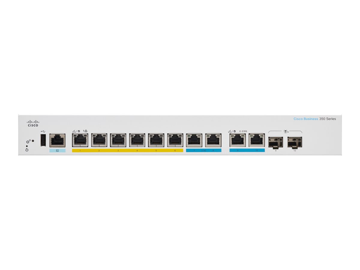 Cisco Business 350 Series CBS350-8MGP-2X - Commutateur - C3 - Géré - 6 x 10/100/1000 (PoE+) + 2 x 2.5GBase-T (PoE+) + 2 x combo 10 Gigabit SFP+/RJ-45 - Montable sur rack - PoE+ (124 W) - CBS350-8MGP-2X-EU - Concentrateurs et commutateurs gigabit