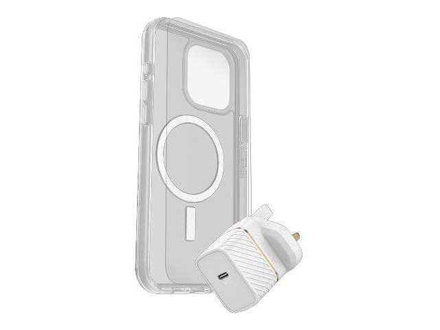 OtterBox Symmetry Series - Coque de protection pour téléphone portable - compatibilité avec MagSafe - clair - avec protection d'écran en verre de qualité supérieure et chargeur mural à charge rapide USB-C 30W - pour Apple iPhone 15 Pro Max - 78-81249 - Coques et étuis pour téléphone portable