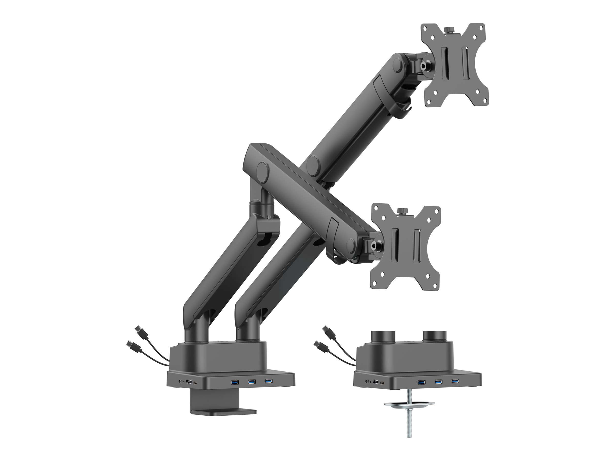 Urban Factory FLEXEE Dual Pro - Kit de montage (dual arm monitor mount) - pour 2 écrans LCD - ergonomique, avec station d'accueil - acier, aluminium, plastique - noir - Taille d'écran : 17"-32" - montrable sur bureau - FAM20UF - Accessoires pour écran