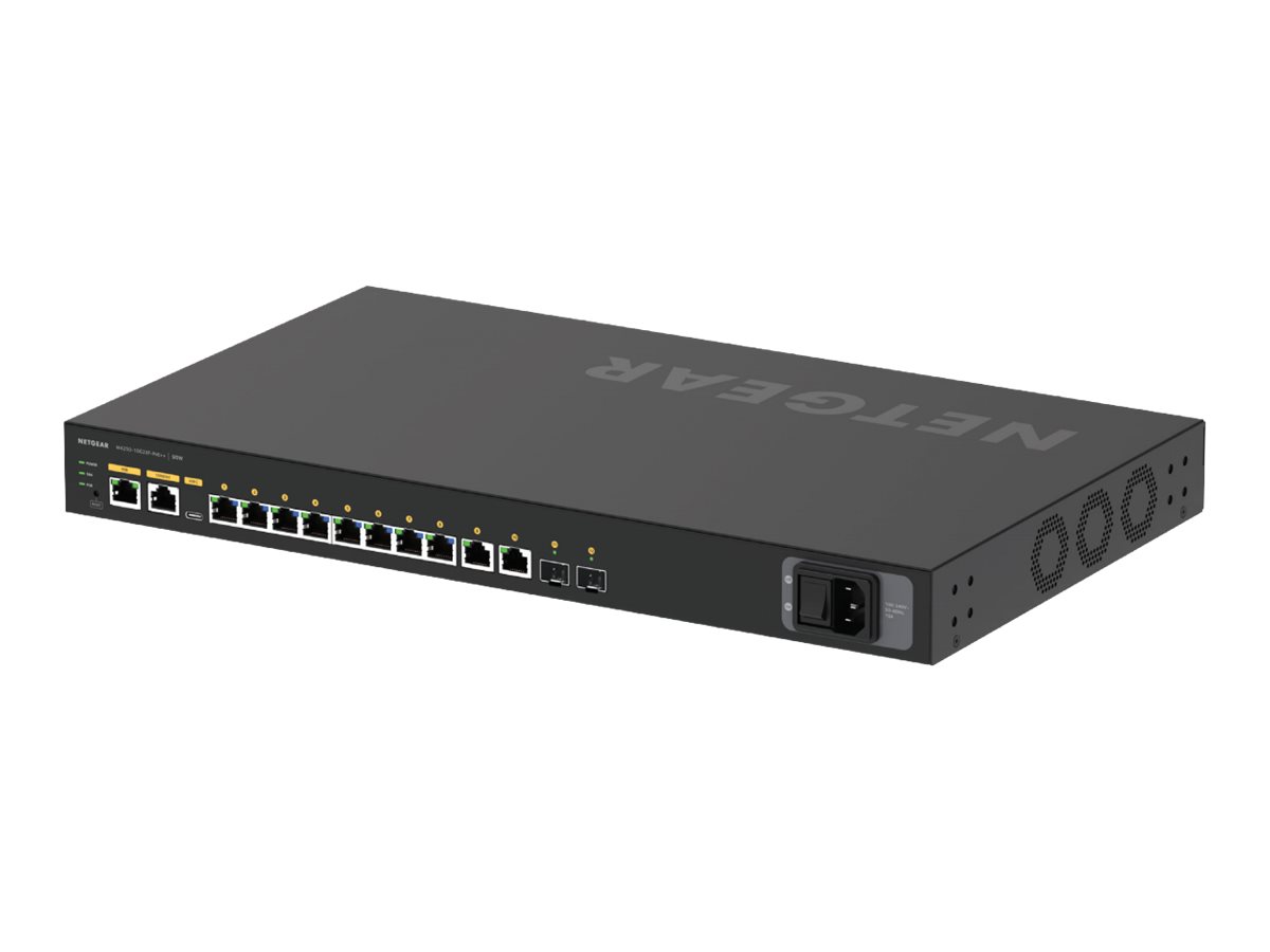 NETGEAR M4250-10G2XF-PoE++ - Commutateur - C3 - Géré - 10 x 10/100/1000 (8 PoE++) + 2 x 10 Gigabit SFP+ - flux d'air côte à côte - Montable sur rack - PoE++ (720 W) - GSM4212UX-100EUS - Concentrateurs et commutateurs gigabit