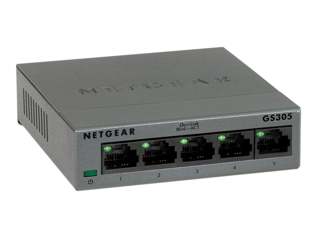 NETGEAR GS305 - Commutateur - non géré - 5 x 10/100/1000 - de bureau, fixation murale - GS305-300PES - Concentrateurs et commutateurs gigabit