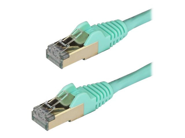 StarTech.com 2m CAT6A Ethernet Cable, 10 Gigabit Shielded Snagless RJ45 100W PoE Patch Cord, CAT 6A 10GbE STP Network Cable w/Strain Relief, Aqua, Fluke Tested/UL Certified Wiring/TIA - Category 6A - 26AWG (6ASPAT2MAQ) - Cordon de raccordement - RJ-45 (M) pour RJ-45 (M) - 2 m - STP - CAT 6a - moulé, sans crochet - turquoise - 6ASPAT2MAQ - Câbles à paire torsadée