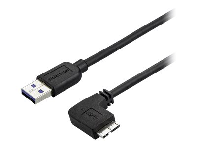 StarTech.com Câble Micro USB 3.0 slim - Cordon USB-A vers Micro-B à angle droit de 2 m - USB 3.1 Gen 1 (5 Gb/s) - M/M - Câble USB - Micro-USB de type B (M) pour USB type A (M) - USB 3.0 - 2 m - connecteur à angle droit - noir - USB3AU2MRS - Câbles USB