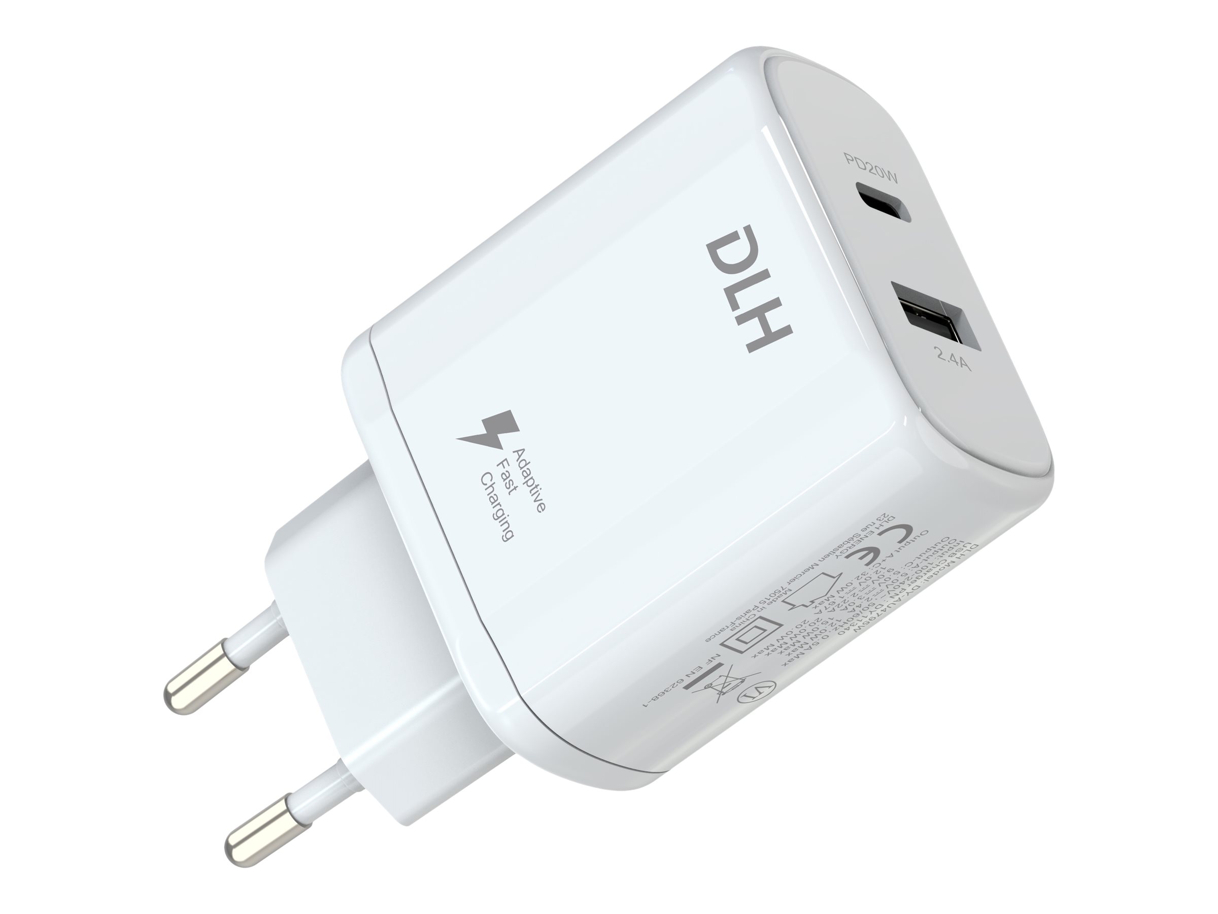 DLH - Adaptateur secteur - 32 Watt - 3 A - PD - 2 connecteurs de sortie (USB, 24 pin USB-C) - blanc - DY-AU4795W - Batteries et adaptateurs d'alimentation pour téléphone cellulaire