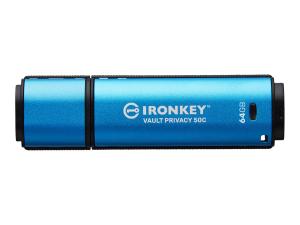 Kingston IronKey Vault Privacy 50C - Clé USB - chiffré - 64 Go - USB-C 3.2 Gen 1 - Conformité TAA - IKVP50C/64GB - Lecteurs flash