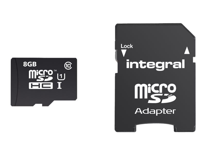 Integral UltimaPro - Carte mémoire flash (adaptateur microSDHC - SD inclus(e)) - 8 Go - UHS Class 1 / Class10 - micro SDHC - INMSDH8G10-90U1 - Cartes flash