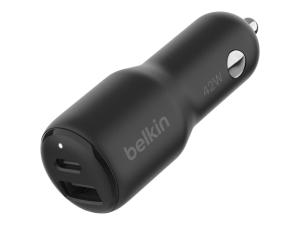 Belkin BOOST CHARGE - Adaptateur d'alimentation pour voiture - 42 Watt - PD 3.0, Fast Charge - 2 connecteurs de sortie (USB, 24 pin USB-C) - CCB005BTBK - Batteries et adaptateurs d'alimentation pour téléphone cellulaire