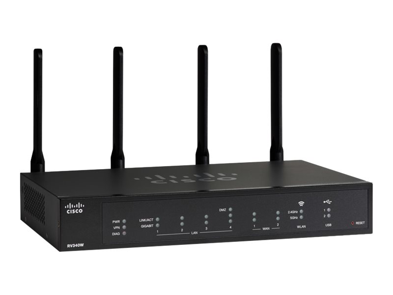 Cisco Small Business RV340W - - routeur sans fil - commutateur 4 ports - 1GbE - ports WAN : 2 - Wi-Fi 5 - Bi-bande - reconditionné - RV340W-E-K9-G5-RF - Passerelles et routeurs SOHO