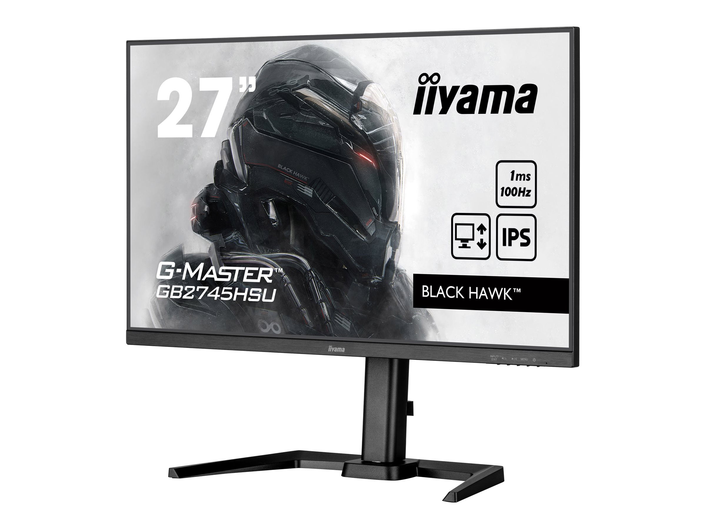 iiyama G-MASTER Black Hawk GB2745HSU-B1 - Écran LED - 27" - 1920 x 1080 Full HD (1080p) @ 100 Hz - IPS - 250 cd/m² - 1000:1 - 1 ms - HDMI, DisplayPort - haut-parleurs - noir mat - GB2745HSU-B1 - Écrans d'ordinateur