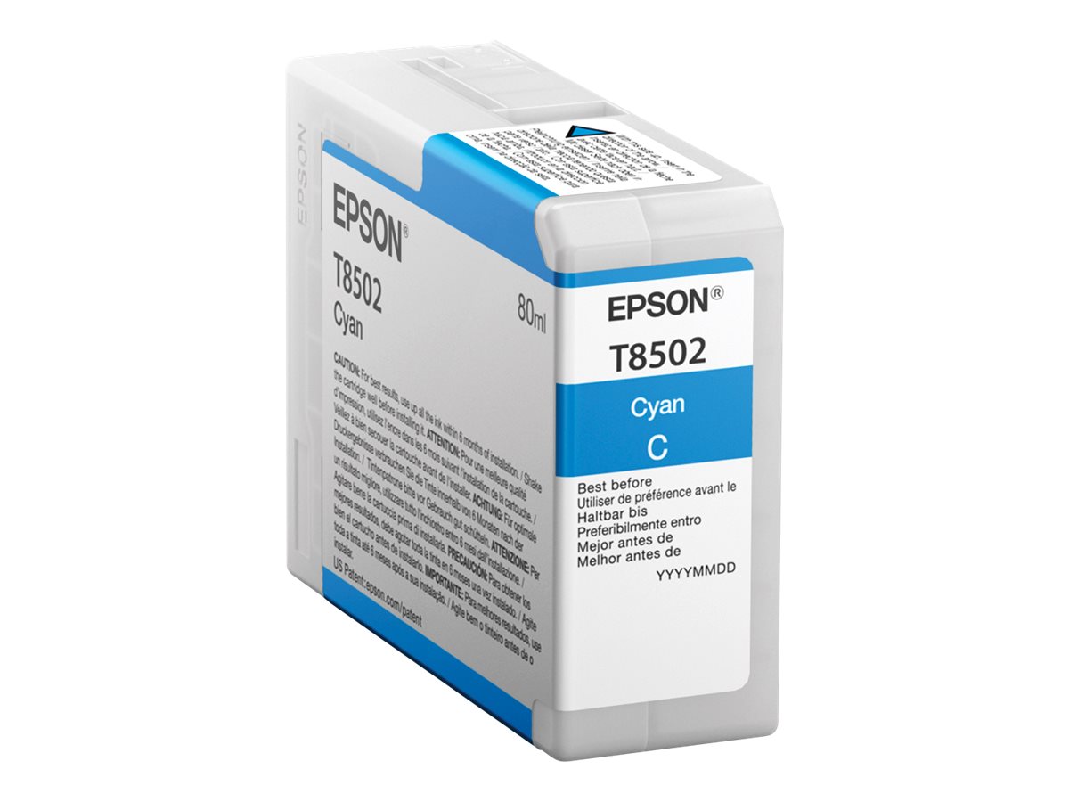 Epson T850200 - 80 ml - haute capacité - cyan - original - cartouche d'encre - pour SureColor P800, P800 Designer Edition, SC-P800 - C13T850200 - Cartouches d'encre Epson