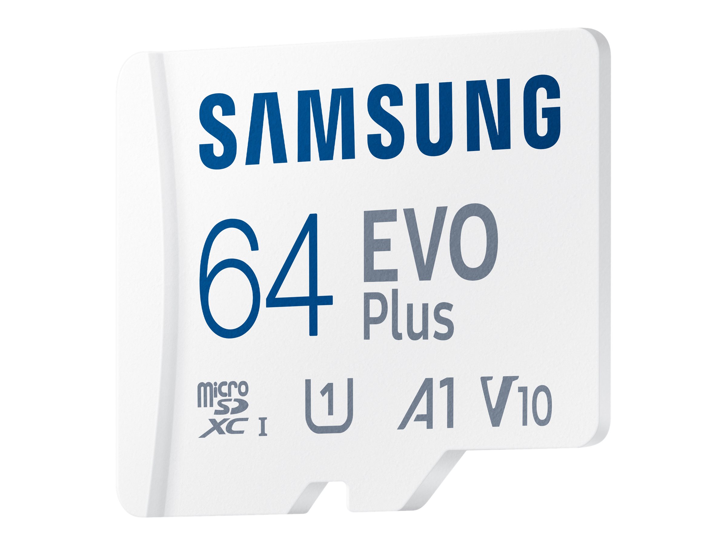 Samsung EVO Plus MB-MC64KA - Carte mémoire flash (adaptateur microSDXC vers SD inclus(e)) - 64 Go - A1 / Video Class V10 / UHS-I U1 / Class10 - microSDXC UHS-I - blanc - MB-MC64KA/EU - Cartes flash