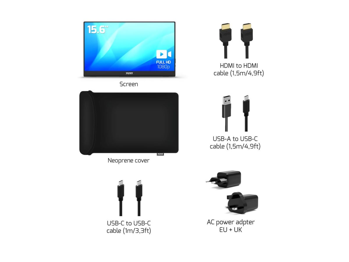 PORT Connect - Écran LCD - 15.6" - portable - 1920 x 1080 Full HD (1080p) @ 60 Hz - IPS - HDMI, 2xUSB-C - haut-parleurs - 902101 - Écrans d'ordinateur