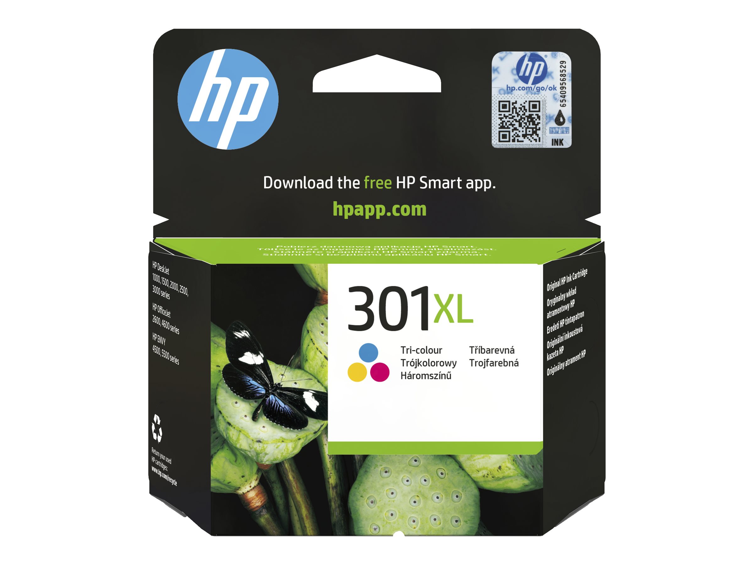 HP 301XL - 6 ml - à rendement élevé - couleur (cyan, magenta, jaune) - original - cartouche d'encre - pour HP DeskJet 1000, 1010, 1050 AiO, 1050A AiO, 1510 AiO, 2000, 2050 AiO, 2050A AiO, 2510 AiO, 2540 AiO, 3000, 3050 AiO, 3050A eAiO, 3510 eAiO series, HP ENVY 4500 eAiO, 5530 eAiO series, HP OfficeJet 2620 AiO, 4630 eAiO series - CH564EE#301 - Cartouches d'encre HP