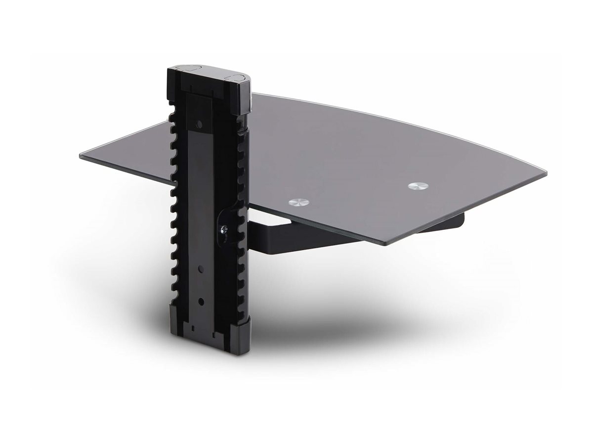 StarTech.com Floating Wall-Mounted AV Shelf, Adjustable Height Shelf For Under TV, Organize A/V Equipment On Black Tempered Glass Shelf - Étagère - pour composants audio/vidéo - aluminium, acier, plastique - noir - montable sur mur - 1B-WALL-MOUNT-SHELF - Matériel de priseencharge pour haut-parleurs