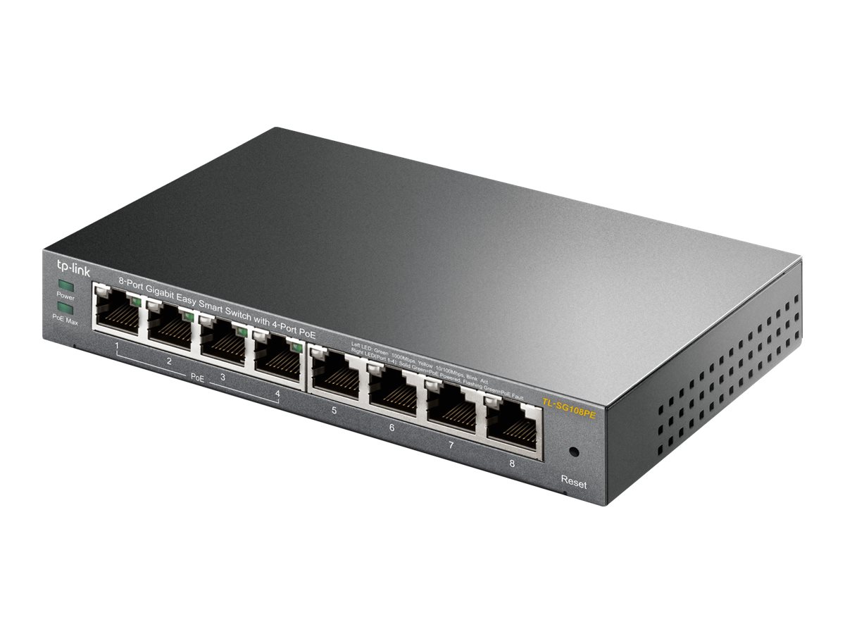 TP-Link Easy Smart TL-SG108PE - Commutateur - intelligent - 4 x 10/100/1000 (4 PoE+) + 4 x 10/100/1000 - de bureau - PoE+ (64 W) - TL-SG108PE - Concentrateurs et commutateurs gigabit