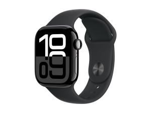 Apple Watch Series 10 (GPS) - 42 mm - aluminium noir jais - montre intelligente avec bande sport - fluoroélastomère - noir - taille du bracelet : M/L - 64 Go - Wi-Fi 4, UWB, Bluetooth - 30 g - MWWF3QF/A - Montres intelligentes