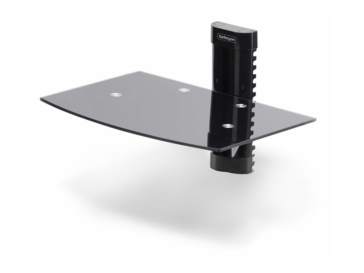 StarTech.com Floating Wall-Mounted AV Shelf, Adjustable Height Shelf For Under TV, Organize A/V Equipment On Black Tempered Glass Shelf - Étagère - pour composants audio/vidéo - aluminium, acier, plastique - noir - montable sur mur - 1B-WALL-MOUNT-SHELF - Matériel de priseencharge pour haut-parleurs