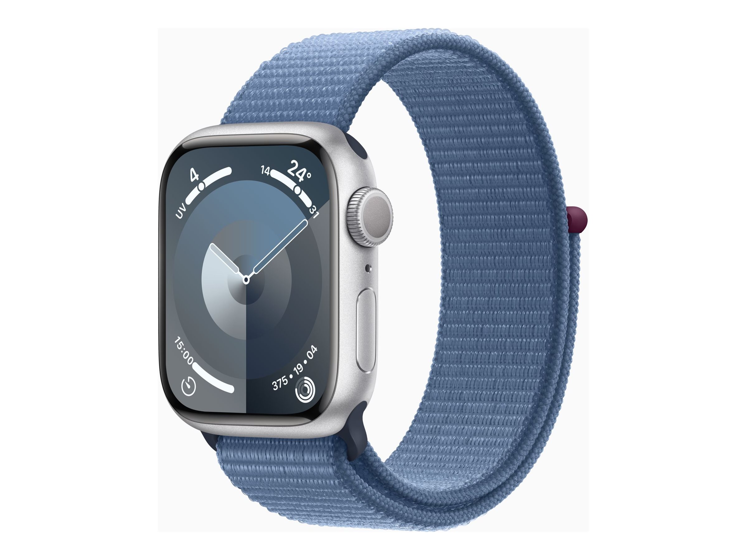 Apple Watch Series 9 (GPS) - 41 mm - aluminium argenté - montre intelligente avec boucle sport - deux couches de matières textiles tissées - bleu hiver - 64 Go - Wi-Fi, UWB, Bluetooth - 31.9 g - MR923QF/A - Montres intelligentes