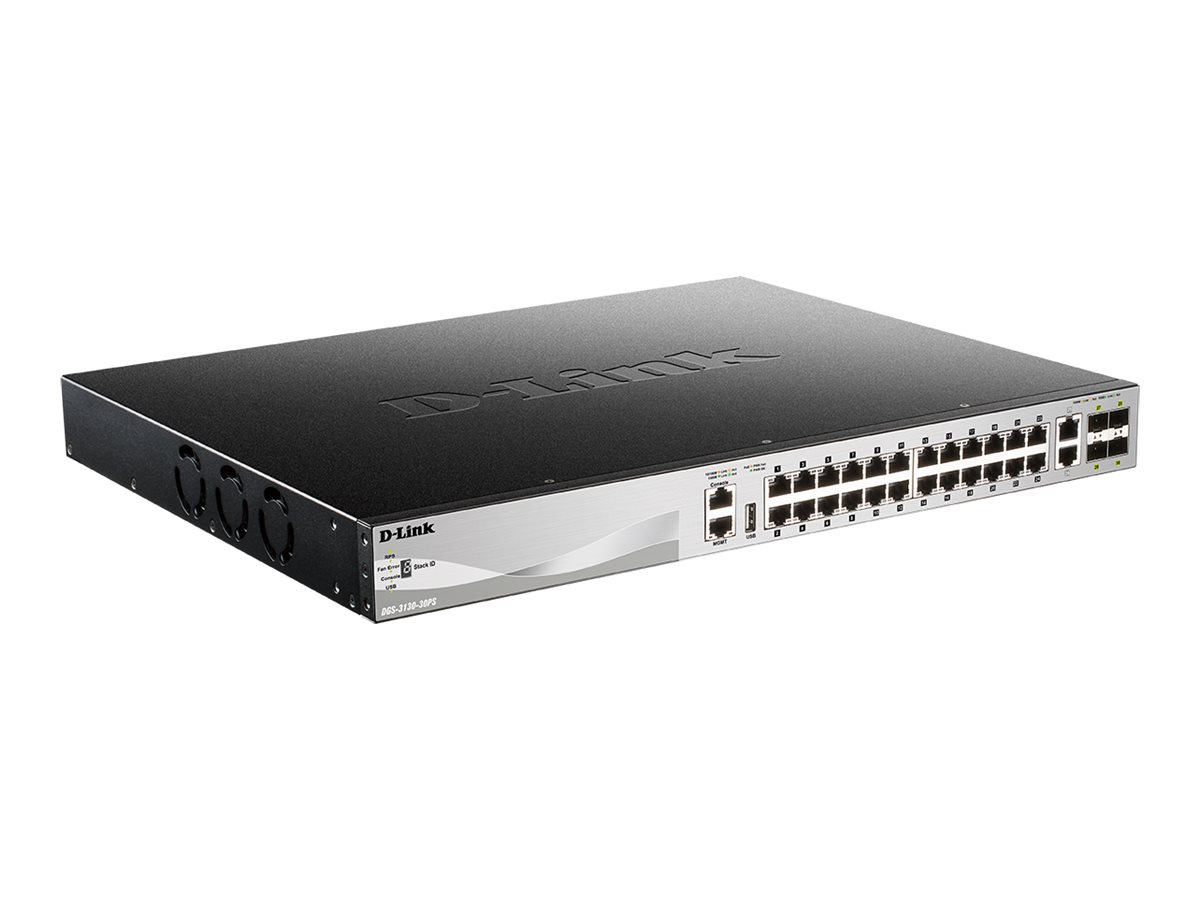 D-Link DGS 3130-30PS - Commutateur - L3 Lite - Géré - 24 x 10/100/1000 (PoE+) + 2 x 10 Gigabit Ethernet + 4 x 10 Gigabit SFP+ - de bureau, Montable sur rack - PoE+ (370 W) - DGS-3130-30PS/E - Concentrateurs et commutateurs gigabit