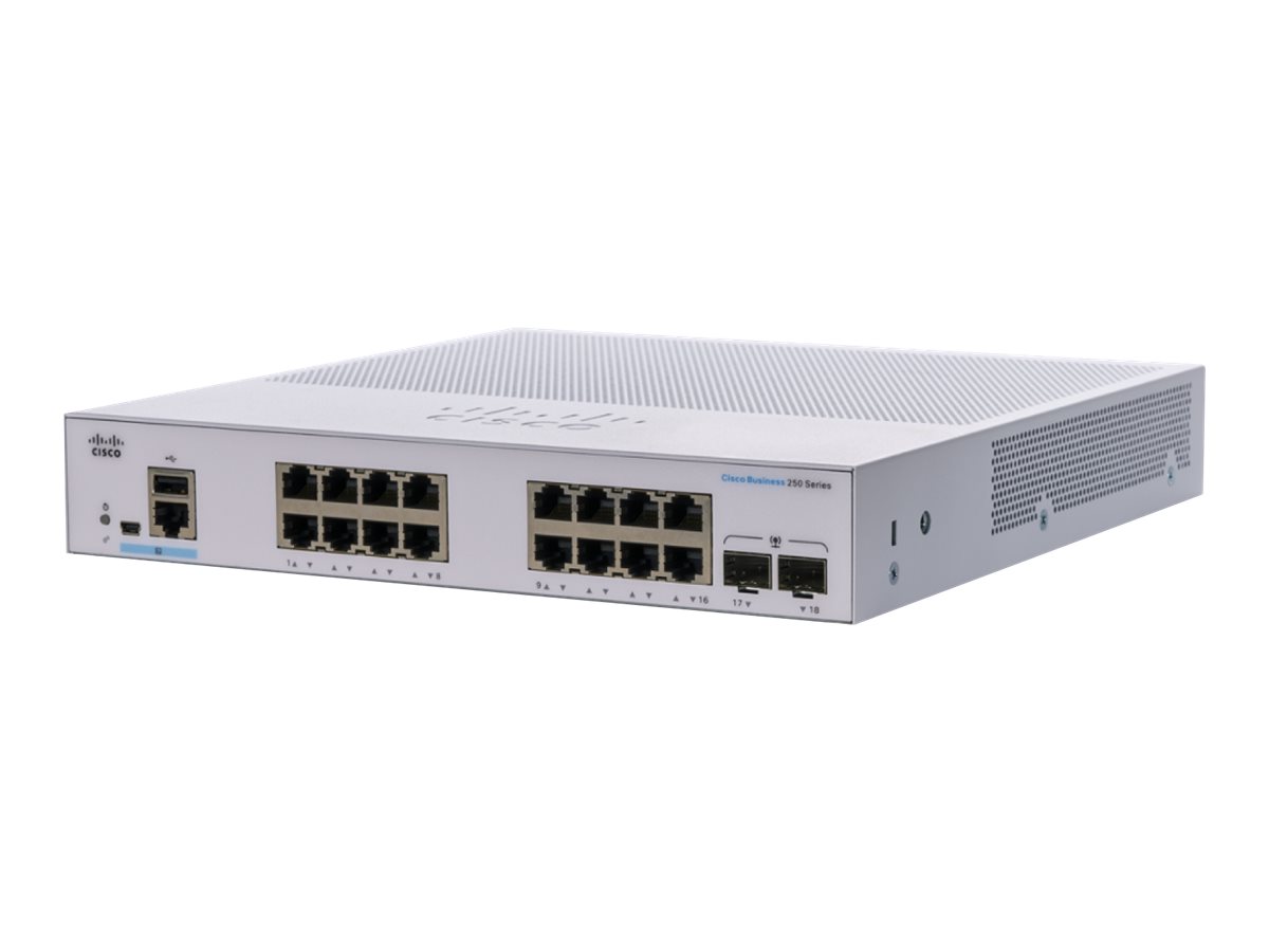 Cisco Business 250 Series CBS250-16T-2G - Commutateur - C3 - intelligent - 16 x 10/100/1000 + 2 x Gigabit SFP - Montable sur rack - CBS250-16T-2G-EU - Concentrateurs et commutateurs gigabit