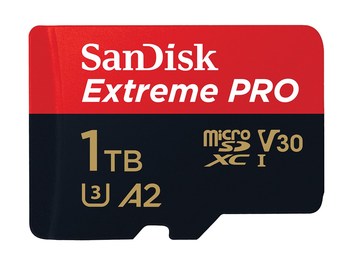 SanDisk Extreme Pro - Carte mémoire flash (adaptateur microSDXC vers SD inclus(e)) - 1 To - A2 / Video Class V30 / UHS-I U3 / Class10 - microSDXC UHS-I - SDSQXCD-1T00-GN6MA - Cartes flash