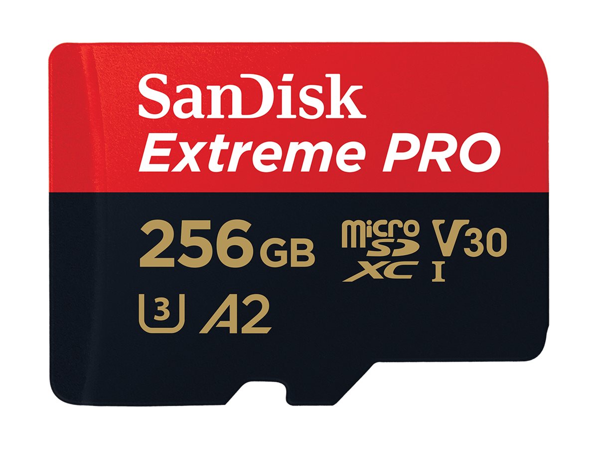 SanDisk Extreme Pro - Carte mémoire flash (adaptateur microSDXC vers SD inclus(e)) - 256 Go - A2 / Video Class V30 / UHS-I U3 / Class10 - microSDXC UHS-I - SDSQXCD-256G-GN6MA - Cartes flash