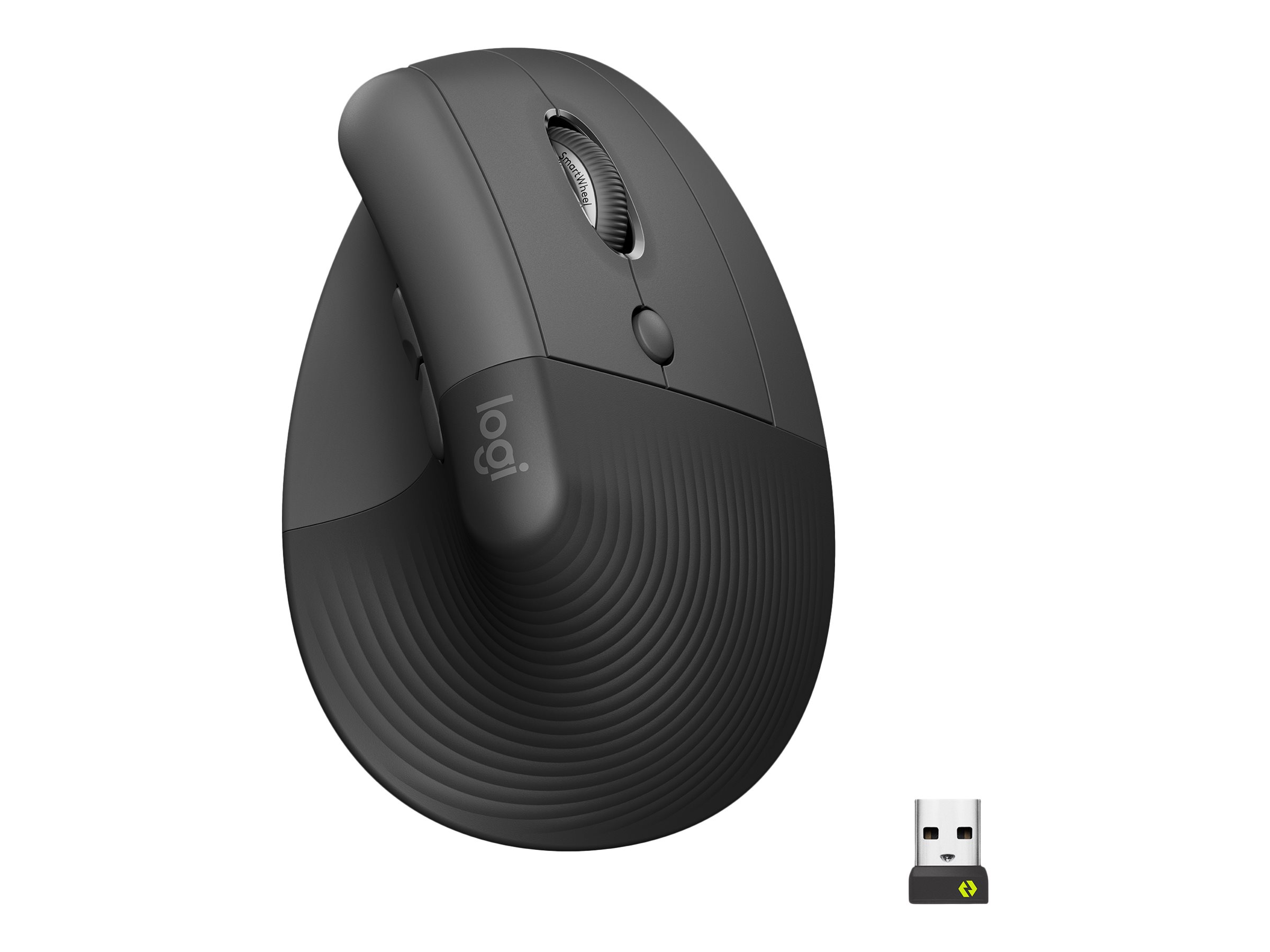 Logitech Lift Vertical Ergonomic Mouse - Souris verticale - ergonomique - optique - 6 boutons - sans fil - Bluetooth, 2.4 GHz - récepteur USB Logitech Logi Bolt - graphite - 910-006473 - Souris