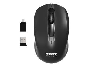 PORT Connect - Souris - droitiers et gauchers - optique - 3 boutons - sans fil - 2.4 GHz - récepteur sans fil USB - Pour la vente au détail - 900508 - Souris