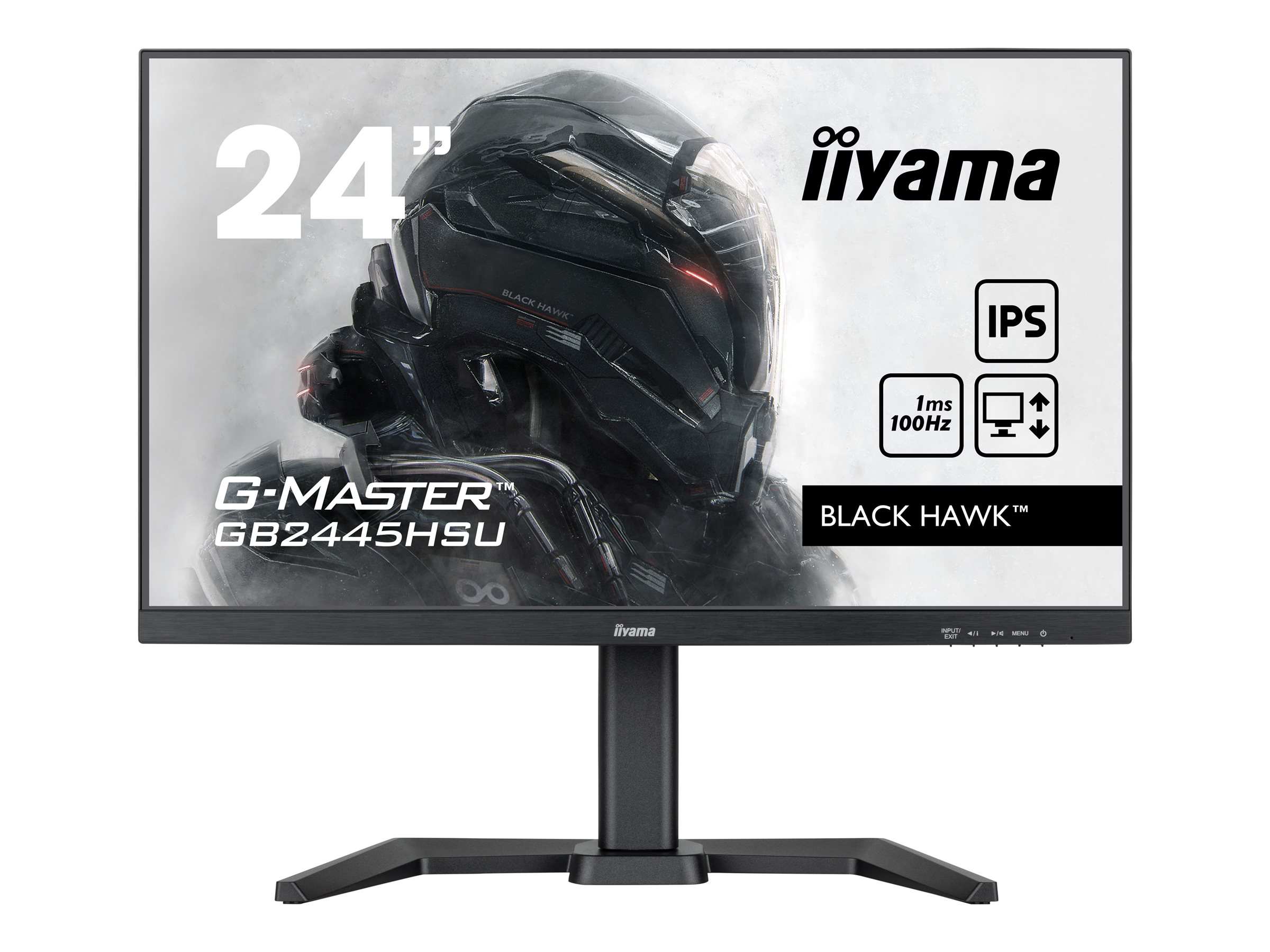 iiyama G-MASTER Black Hawk GB2445HSU-B1 - Écran LED - 24" - 1920 x 1080 Full HD (1080p) @ 100 Hz - IPS - 250 cd/m² - 1300:1 - 1 ms - HDMI, DisplayPort - haut-parleurs - noir mat - GB2445HSU-B1 - Écrans d'ordinateur