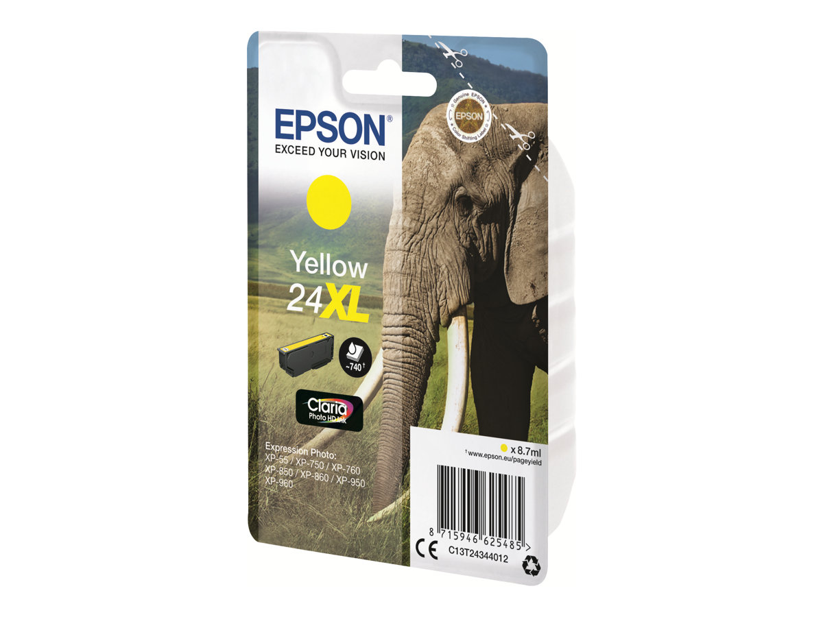 Epson 24XL - 8.7 ml - XL - jaune - original - cartouche d'encre - pour Expression Photo XP-55, 750, 760, 850, 860, 950, 960, 970; Expression Premium XP-750, 850 - C13T24344012 - Cartouches d'imprimante