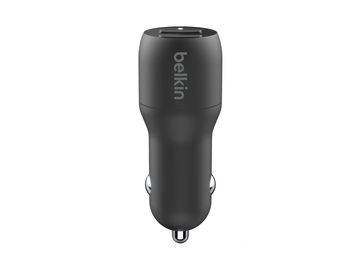 Belkin BOOST CHARGE Double chargeur - Adaptateur d'alimentation pour voiture - 24 Watt - 4.8 A - 2 connecteurs de sortie (USB) - sur le câble : USB-C - noir - CCE001BT1MBK - Batteries et adaptateurs d'alimentation pour téléphone cellulaire