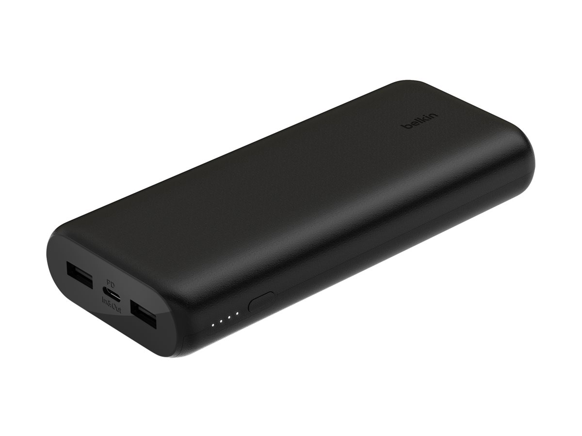 Belkin - Banque d'alimentation - 20000 mAh - 20 Watt - PD, Fast Charge - 3 connecteurs de sortie (24 pin USB-C, 2 x USB) - sur le câble : USB-C - noir - BPB014BTBK - Batteries et adaptateurs d'alimentation pour téléphone cellulaire