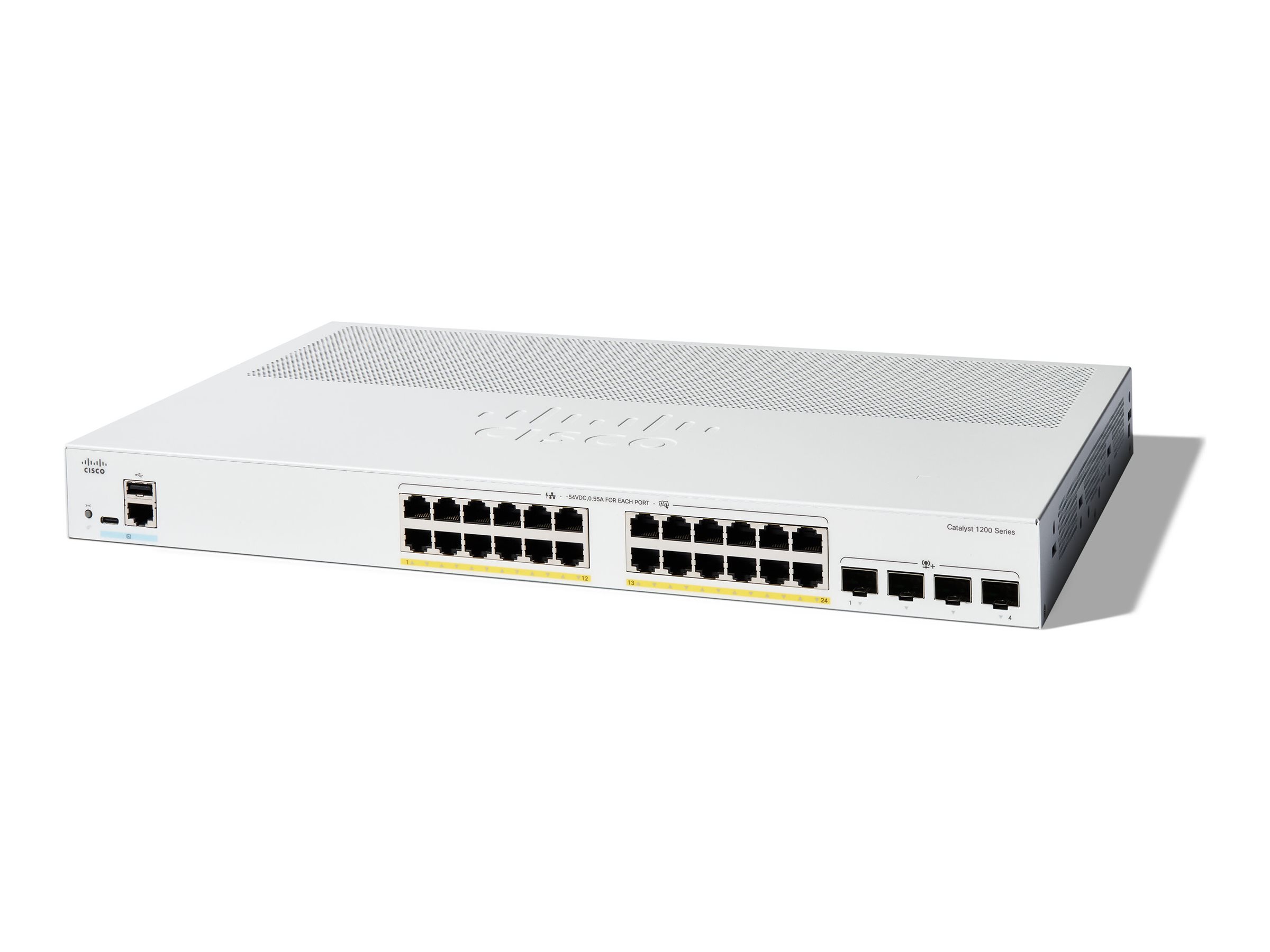 Cisco Catalyst 1200-24P-4X - Commutateur - C3 - intelligent - 24 x 10/100/1000 (PoE+) + 4 x Ethernet 10 Go SFP+ - Montable sur rack - PoE+ (195 W) - C1200-24P-4X - Concentrateurs et commutateurs gigabit
