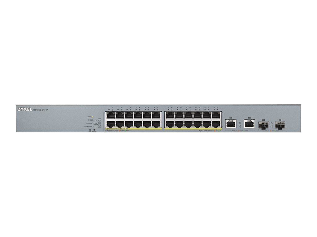 Zyxel GS1350-26HP - Commutateur - intelligent - 24 x 10/100/1000 (PoE+) + 2 x SFP Gigabit combo (liaison montante) - de bureau, Montable sur rack - PoE+ (375 W) - GS1350-26HP-EU0101F - Concentrateurs et commutateurs gigabit