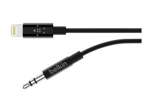 Belkin - Câble Lightning vers jack pour casque - Lightning mâle pour mini-phone stereo 3.5 mm mâle - 91.4 cm - noir - AV10172BT03-BLK - Accessoires pour systèmes audio domestiques