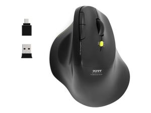 PORT Connect Professional ERGO SOFT - Souris - ergonomique - pour droitiers - optique - 5 boutons - sans fil - 2.4 GHz, Bluetooth - récepteur sans fil USB - 910200 - Souris