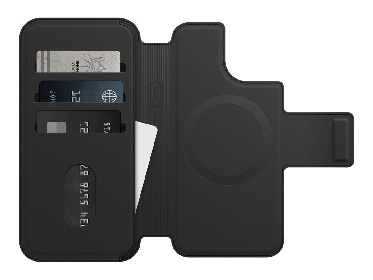 OtterBox - Étui à rabat pour téléphone portable - compatibilité avec MagSafe - cuir synthétique, aimant - noir ombré - 77-90282 - Coques et étuis pour téléphone portable