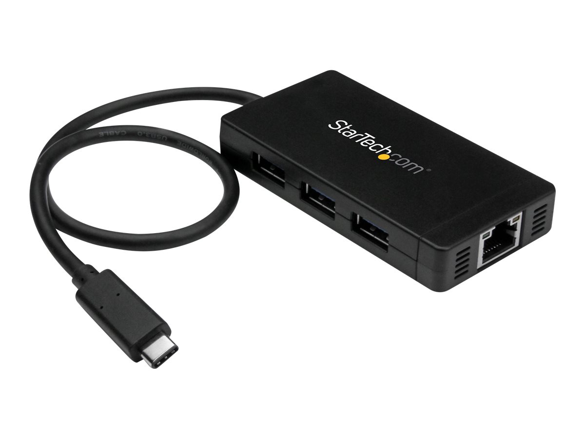 StarTech.com Hub USB-C à 3 ports avec Gigabit Ethernet - USB-C vers 3x USB-A - USB 3.0 - Adaptateur d'alimentation inclus - Concentrateur (hub) - 3 x SuperSpeed USB 3.0 + 1 x 10/100/1000 - de bureau - HB30C3A1GE - Concentrateurs USB