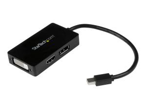 StarTech.com Adaptateur de voyage Mini DisplayPort vers DVI / DisplayPort / HDMI - Convertisseur vidéo Mini DP 3-en-1 - Noir - Adaptateur vidéo - Mini DisplayPort mâle pour DVI-D, HDMI, DisplayPort femelle - 15 cm - noir - MDP2DPDVHD - Accessoires pour téléviseurs