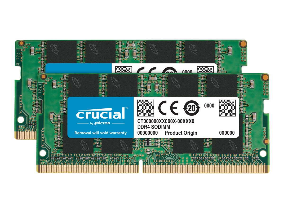 Crucial - DDR4 - kit - 64 Go: 2 x 32 Go - SO DIMM 260 broches - 3200 MHz / PC4-25600 - CL22 - 1.2 V - mémoire sans tampon - non ECC - CT2K32G4SFD832A - DDR4