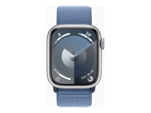 Apple Watch Series 9 (GPS) - 41 mm - aluminium argenté - montre intelligente avec boucle sport - deux couches de matières textiles tissées - bleu hiver - 64 Go - Wi-Fi, UWB, Bluetooth - 31.9 g - MR923QF/A - Montres intelligentes