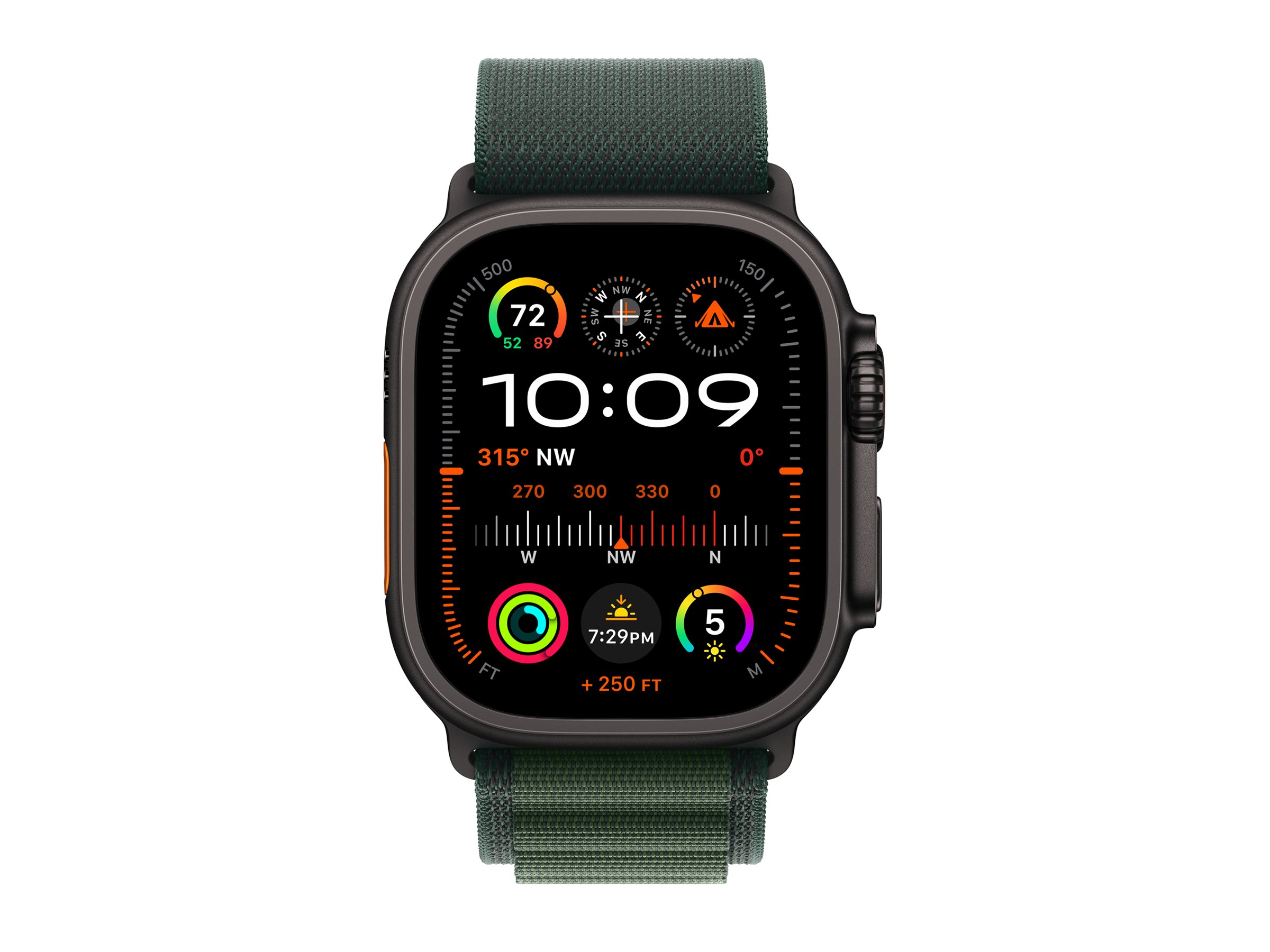 Apple Watch Ultra 2 - 49 mm - titane noir - montre intelligente avec Boucle Alpine - textile - vert foncé - taille du bracelet : L - 64 Go - LTE, Wi-Fi 4, UWB, Bluetooth - 4G - 61.8 g - MX4T3NF/A - Montres intelligentes