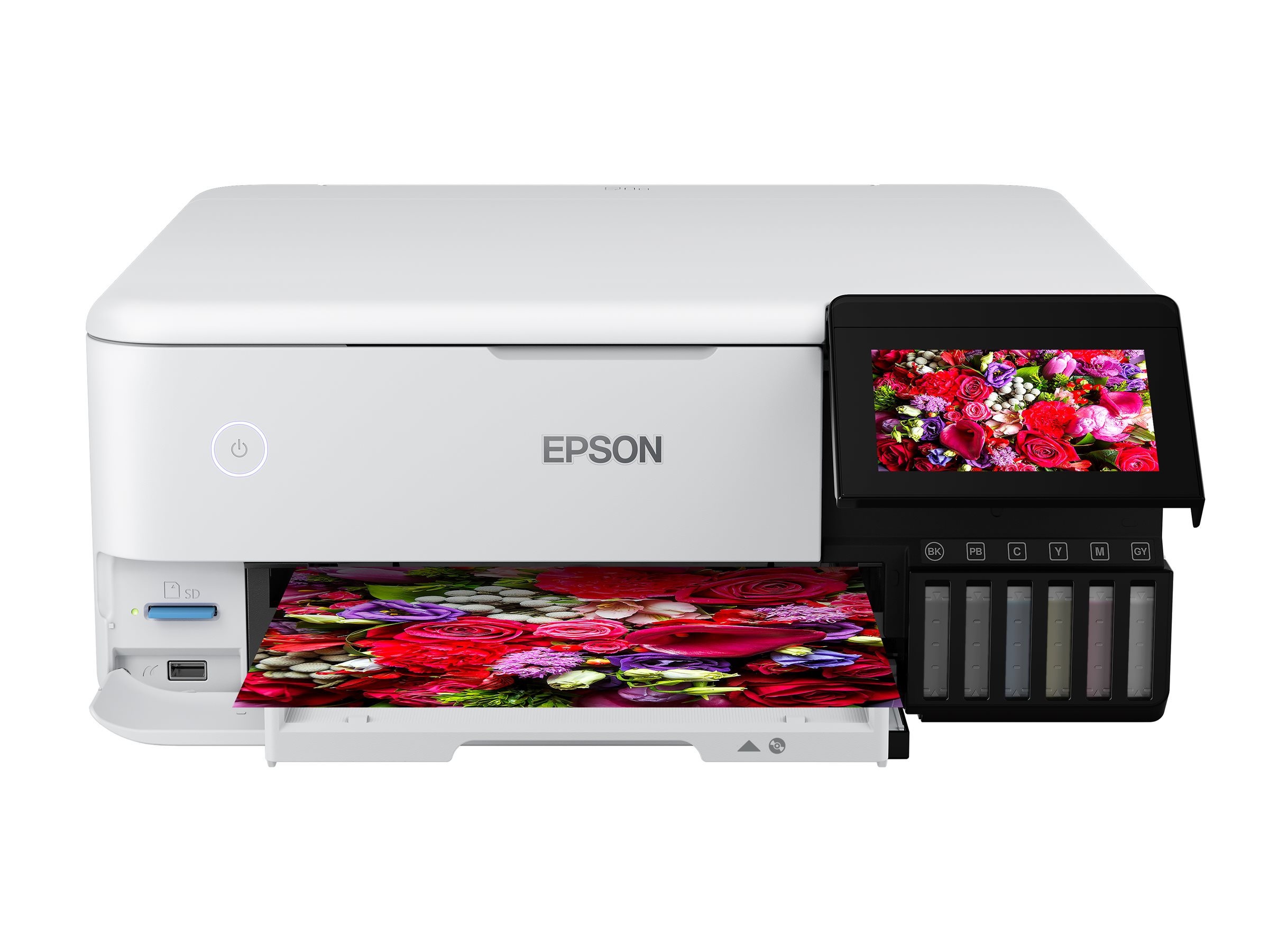 Epson EcoTank ET-8500 - Imprimante multifonctions - couleur - jet d'encre - rechargeable - A4/Letter (support) - jusqu'à 16 ppm (impression) - USB, LAN, hôte USB, Wi-Fi(ac) - blanc - C11CJ20401 - Imprimantes multifonctions