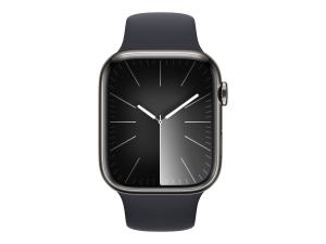 Apple Watch Series 9 (GPS + Cellular) - 45 mm - acier inoxydable graphite - montre intelligente avec bande sport - fluoroélastomère - minuit - taille du bracelet : S/M - 64 Go - Wi-Fi, LTE, UWB, Bluetooth - 4G - 51.5 g - MRMV3QF/A - Montres intelligentes