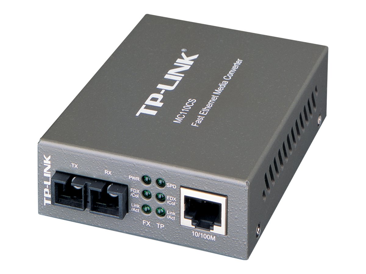 TP-Link MC110CS - Convertisseur de média à fibre optique - 100Mb LAN - 10Base-T, 100Base-FX, 100Base-TX - RJ-45 / mode unique SC - jusqu'à 20 km - 1310 nm - MC110CS - Transmetteurs optiques