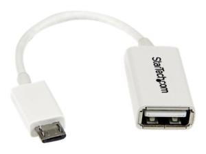 StarTech.com Câble adaptateur Micro USB vers USB Host OTG de 12cm - Adaptateur USB On-The-Go - Mâle / Femelle - Blanc - Adaptateur USB - USB (F) pour Micro-USB de type B (M) - USB 2.0 OTG - 12.7 cm - blanc - UUSBOTGW - Câbles USB