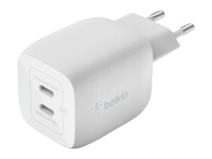 Belkin BoostCharge Pro GaN - Adaptateur secteur - Technologie PPS et GaN - 45 Watt - Fast Charge, PD 3.0 - 2 connecteurs de sortie (2 x USB-C) - blanc - WCH011vfWH - Adaptateurs électriques et chargeurs