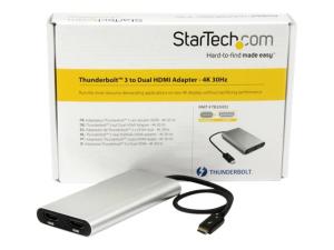 StarTech.com Adaptateur Thunderbolt 3 vers double HDMI - Compatible Windows et Mac - 4K 60 Hz (TB32HD24K60) - Câble adaptateur - 24 pin USB-C mâle pour HDMI femelle - 28.4 m - argent - actif, support 4K60Hz (4096 x 2160) - pour P/N: TB33A1C - TB32HD24K60 - Accessoires pour téléviseurs